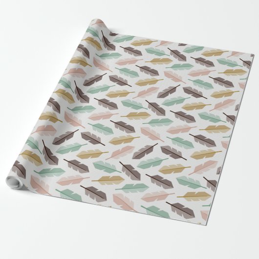 Mid-Century Modern Retro Feathers Wrapping Paper Geschenkpapier (Ungerollt)