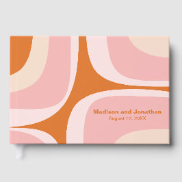 Mid Century Modern Retro Groove Pink and Orange Gästebuch