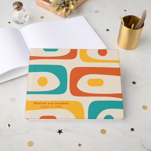 Mid Century Modern Retro Piquet Personalized Gästebuch (Vorderseite Offen)