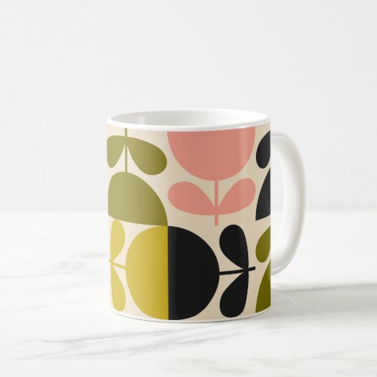 Mid‑century modern- Retro Scandinavian Flowers Kaffeetasse (VorderseiteRechts)