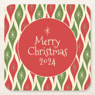 Mid Century Modern Retro Vintage Frohe Weihnachten Rechteckiger Pappuntersetzer