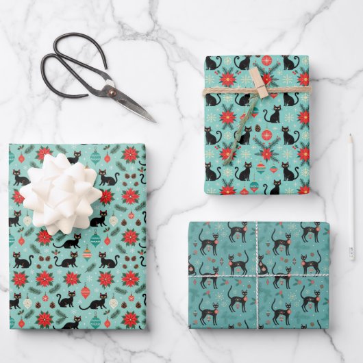 Mid-Century-Modern-Retro-Weihnachtskatze-Geschenkv Geschenkpapier Set (Vorderseite)
