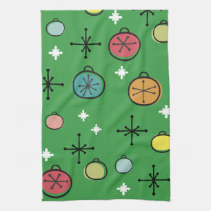 Mid Century Modern Retro Weihnachtskunst Grün Geschirrtuch