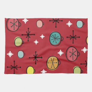 Mid Century Modern Retro Weihnachtskunst Rot Geschirrtuch