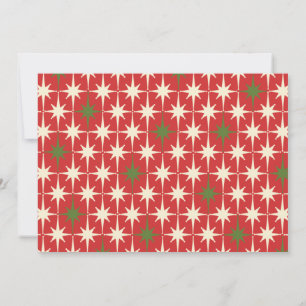 Mid-Century Modern Retro-Weihnachtsstarbursts Rot Einladung
