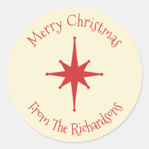 Mid Century Modern Retro-Weihnachtsstern Rot Creme Runder Aufkleber