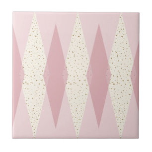 Mid Century Modern Rosa Argyle Kleines Keramikflie Fliese