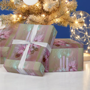 Mid Century Modern Rosa Kerzen & Weihnachtsstern Geschenkpapier