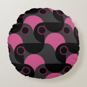 Mid-Century-Modern Rosa schwarz und grau Rundes Kissen