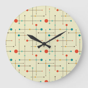 Mid-Century Modern Round Wall Clock, Eames Pattern Große Wanduhr