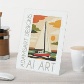 Mid-Century Modern Sailboat Sunset Sockelschild (In SItu)