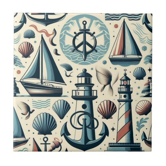 Mid Century Modern Schifffahrtsschiffe Fliese (Vorderseite)