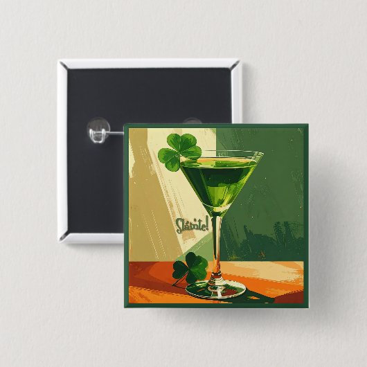 Mid Century Modern Shamrock Martini Sláinte!  Button (Vorne & Hinten)