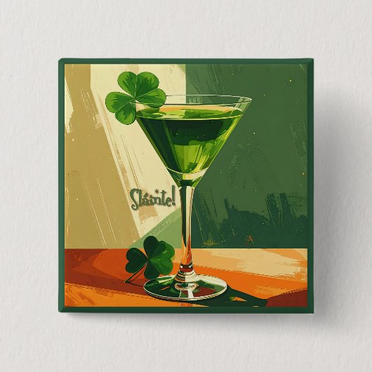 Mid Century Modern Shamrock Martini Sláinte! Button (Vorderseite)