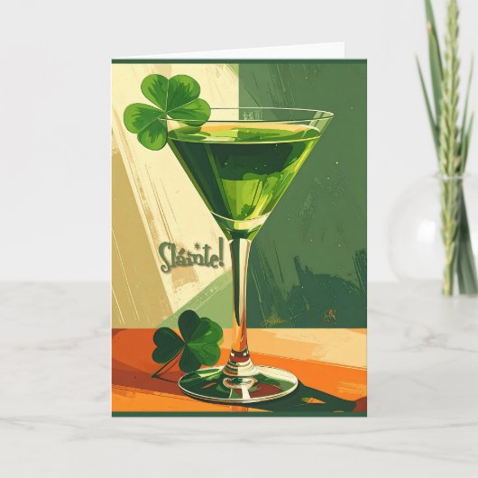 Mid Century Modern Shamrock Martini Sláinte! Karte (Vorderseite)
