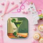 Mid Century Modern Shamrock Martini Sláinte! Pappteller (Party)