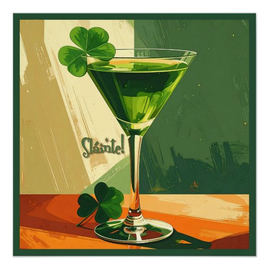 Mid Century Modern Shamrock Martini Sláinte! Poster (Vorderseite)
