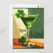 Mid Century Modern Shamrock Martini Sláinte! Postkarte (Vorne/Hinten)