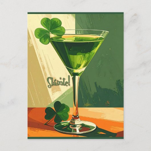 Mid Century Modern Shamrock Martini Sláinte! Postkarte (Vorderseite)