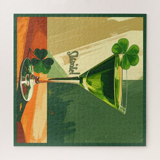 Mid Century Modern Shamrock Martini Sláinte!  Puzzle (Horizontal)