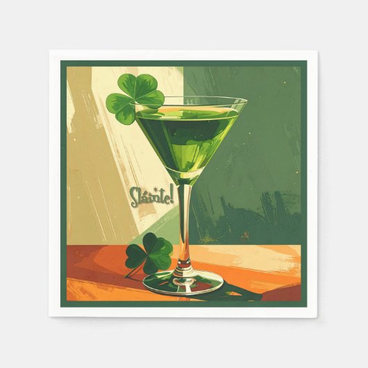 Mid Century Modern Shamrock Martini Sláinte! Serviette (Vorderseite)