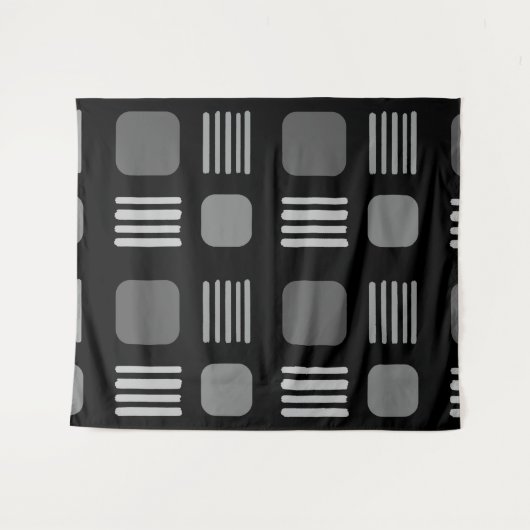 Mid-Century Modern Squares Lines Dark Gray Wandteppich (Vorderseite (Horizontal))