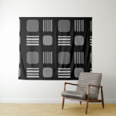 Mid-Century Modern Squares Lines Dark Gray Wandteppich (Beispiel (Horizontal))