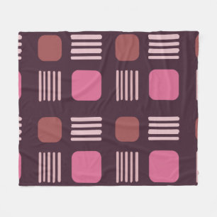 Mid-Century Modern Squares Lines Dark Pink Fleecedecke