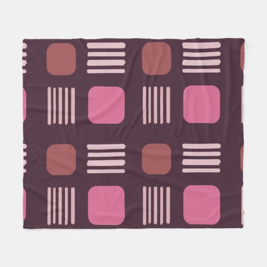 Mid-Century Modern Squares Lines Dark Pink Fleecedecke (Vorderseite (Horizontal))