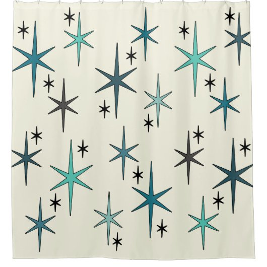 Mid Century Modern Star Sky Turquoise Duschvorhang (Vorderseite)