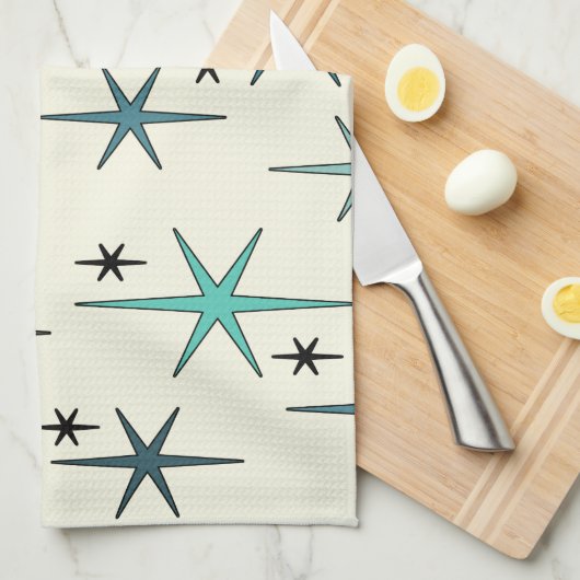 Mid Century Modern Star Sky Turquoise Geschirrtuch (Viertel Falte)