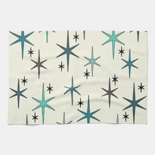 Mid Century Modern Star Sky Turquoise Geschirrtuch (Horizontal)