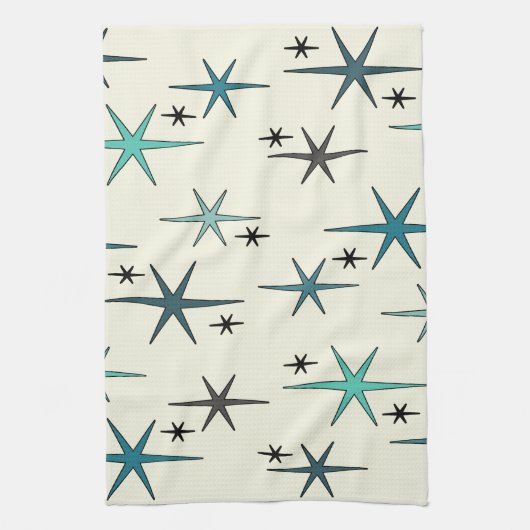 Mid Century Modern Star Sky Turquoise Geschirrtuch (Vertikal)