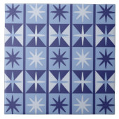 Mid Century Modern Starburst Pattern in Blues Fliese (Vorderseite)
