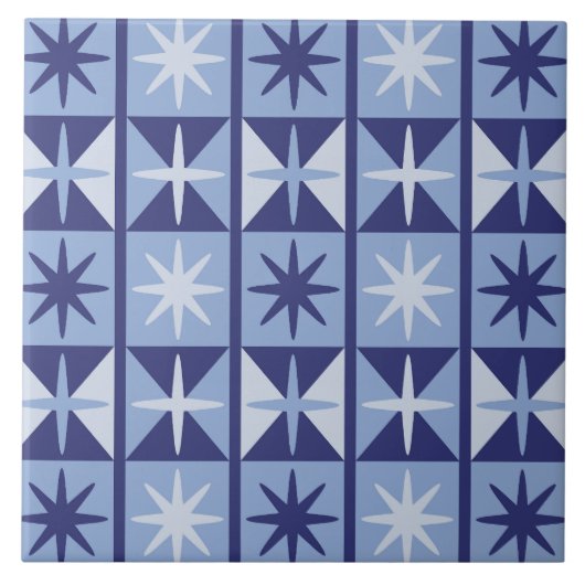 Mid Century Modern Starburst Pattern in Blues Fliese (Vorderseite)