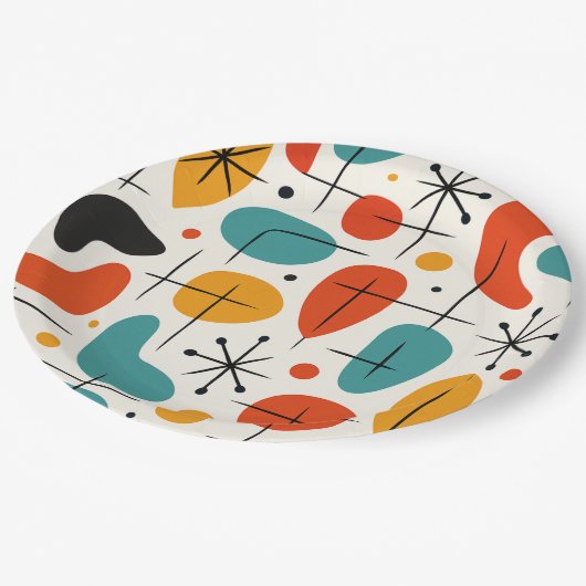 Mid Century Modern Starburst Pattern Pappteller (Schrägansicht)