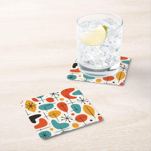 Mid Century Modern Starburst Pattern Rechteckiger Pappuntersetzer (Vor Ort)