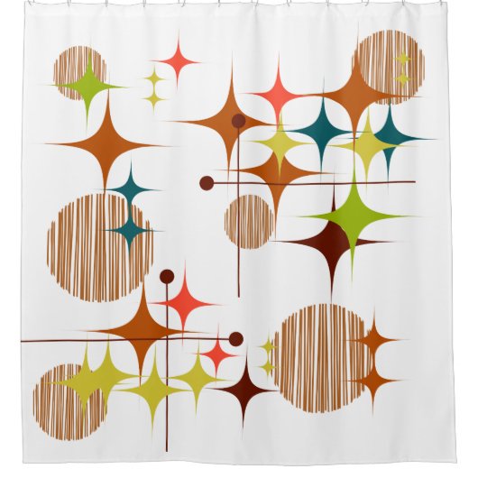 Mid Century Modern Starbursts and Globes Duschvorhang (Vorderseite)