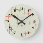 Mid Century Modern Stars Runde Wanduhr (Vorderseite)