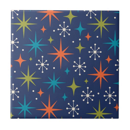 Mid Century Modern Sternenexplosion Muster Fliese (Vorderseite)