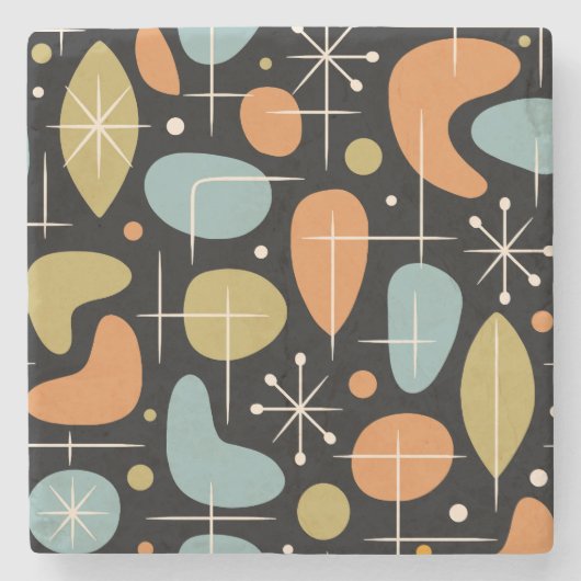 Mid Century Modern Sternenexplosion Muster Steinuntersetzer (Vorderseite)