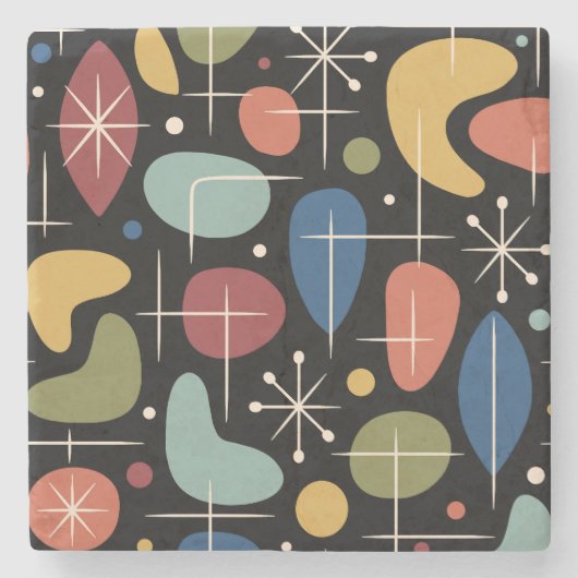 Mid Century Modern Sternenexplosion Muster Steinuntersetzer (Vorderseite)