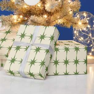 Mid Century Modern Sternenexplosionen Oliven Grün Geschenkpapier