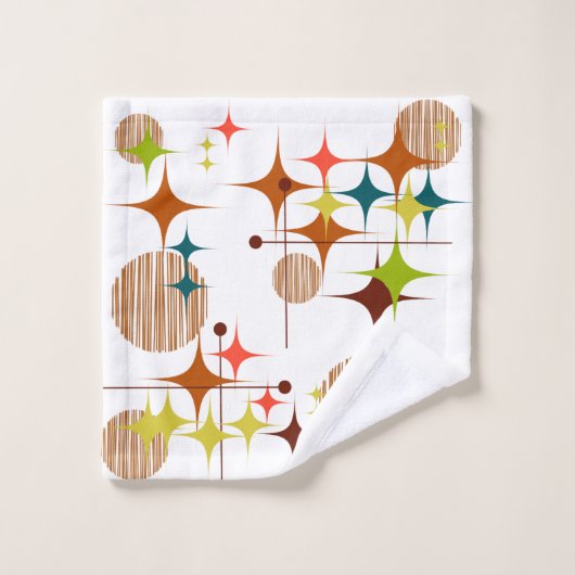 Mid Century Modern Sternenexplosionen und Globus-F Badhandtuch Set (Waschlappen)