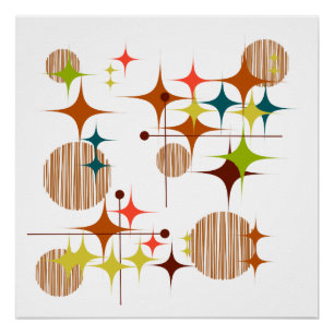 Mid Century Modern Sternenexplosionen und Globus-F Poster