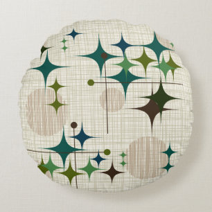 Mid Century Modern Sternenexplosionen und Globus-F Rundes Kissen