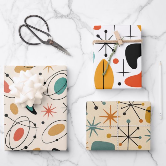 Mid-Century-Modern-Sternenmuster Geschenkpapier Set (Vorderseite)