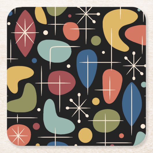 Mid-Century-Modern-Sternenmuster Rechteckiger Pappuntersetzer (Vorderseite)