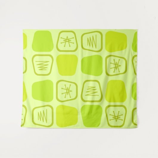 Mid Century Modern Stretched Squares Chartreuse Wandteppich (Vorderseite (Horizontal))