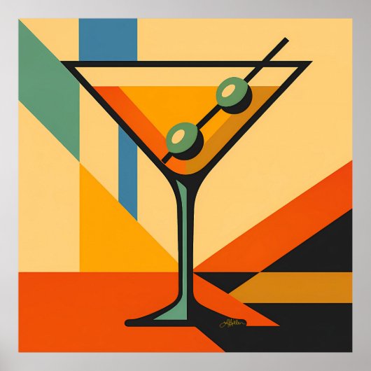 Mid Century Modern Sunrise Bauhaus Martini Poster (Vorne)